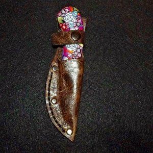 Fixed blade knife 7" Floral Polymer Handle, Leather sheath